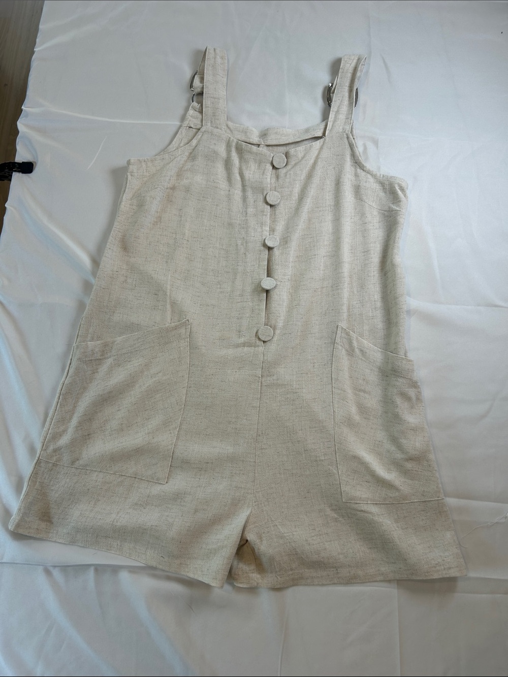 Cream Button-Front Linen Romper
